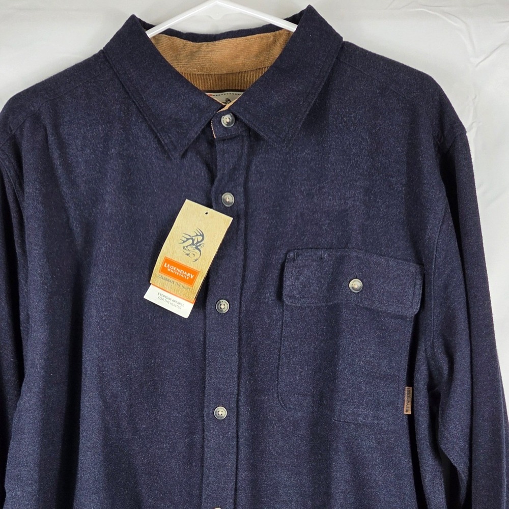 Legendary Whitetails Mens Buck Camp Flannel Shirt Navy Blue Large NWT